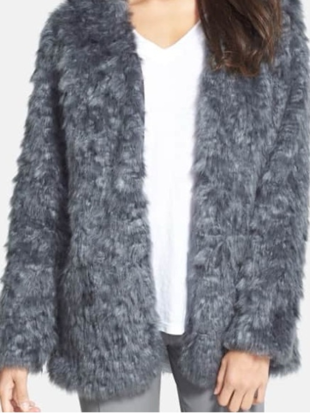 Wayf Grey Faux Fur Open-Front Women's Cardigan